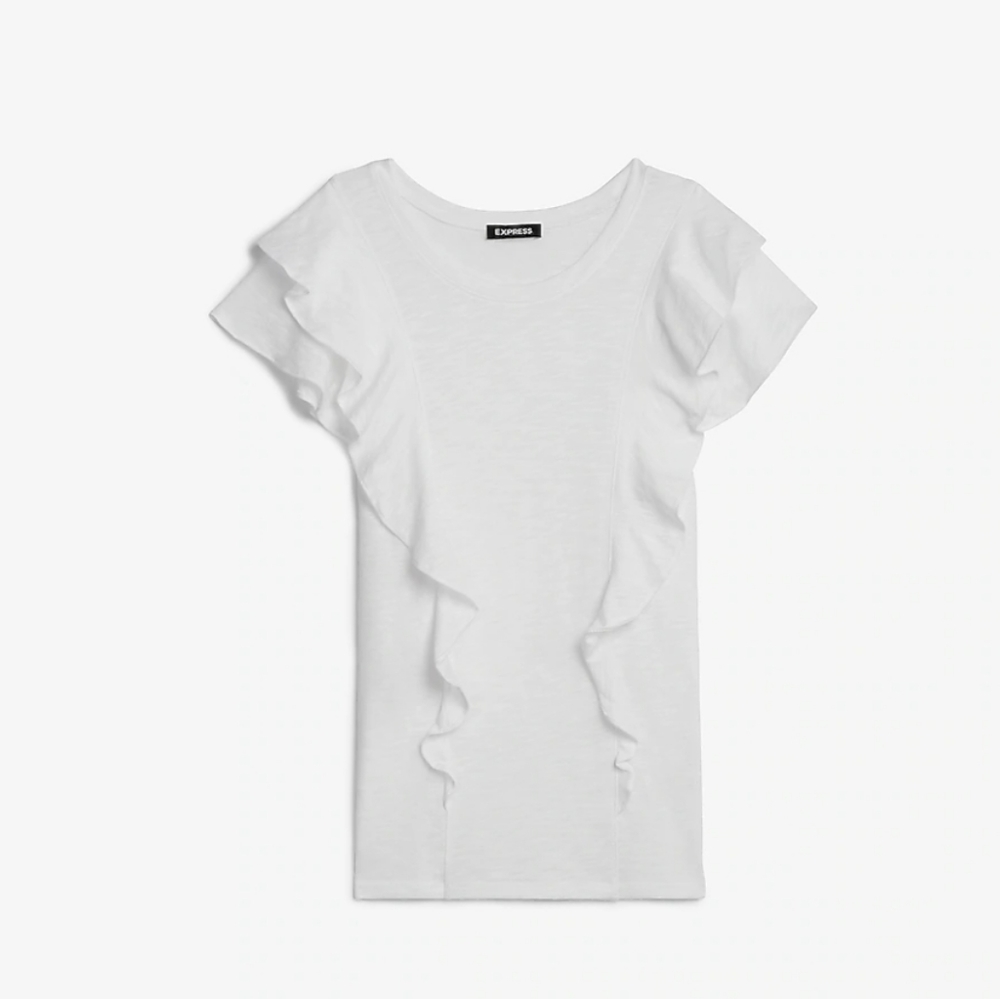 EXPRESS Ruffle Crew Neck Tee - Picture 2 of 3